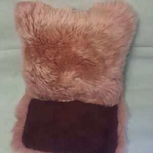 Dusty pink single sided long wool cushion with burgundy rear