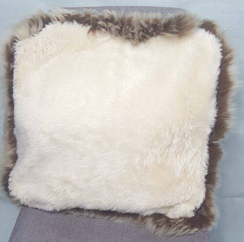 Ivory Rear of Cappuccino longwool sheepskin cushion